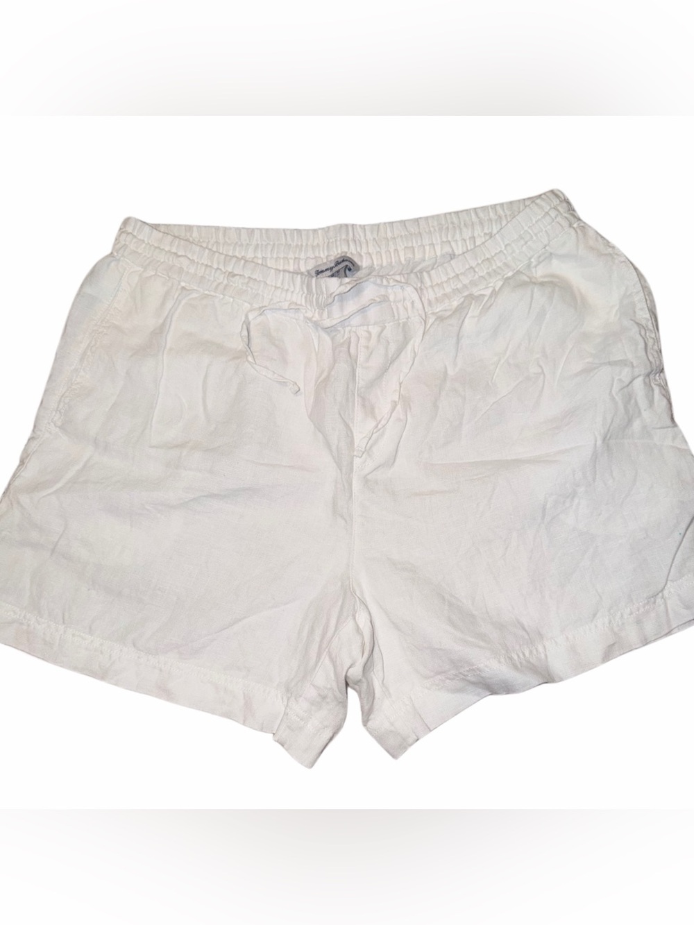 Tommy Bahama White 100% Linen Drawstring Shorts with front pockets